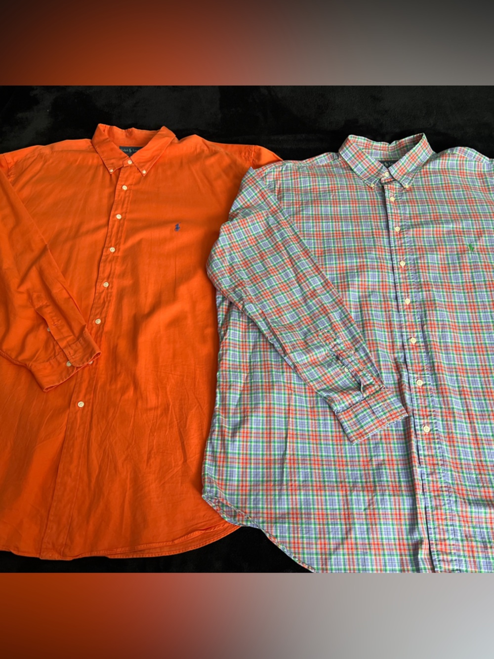 2 Ralph Lauren Orange Button-Down & Pastel Plaid Casual Shirts